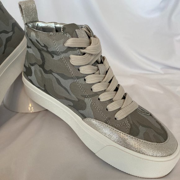 Dkny Shoes - DKNY Rivka High-Top Sneakers - Silver - Camo Canvas 5.5M